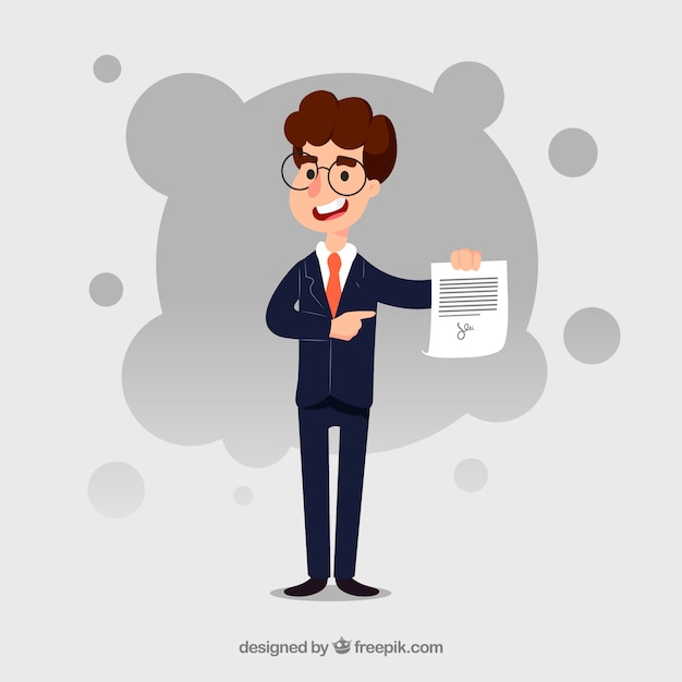 Free vector flat salesman character holding contract document