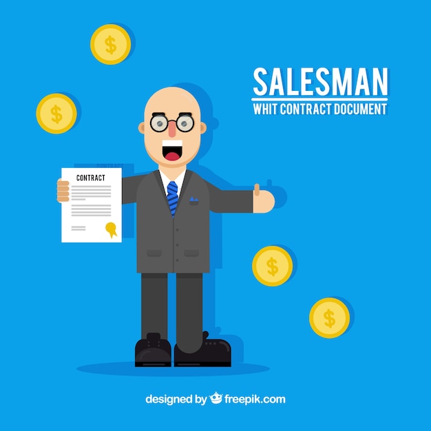 Free vector flat salesman character holding contract document