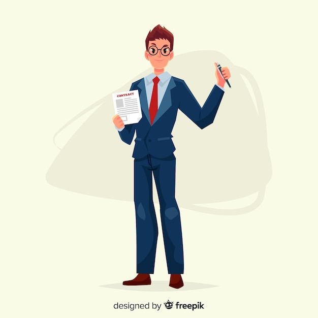 Free vector flat salesman character holding contract document