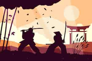 Vettore gratuito sfondo piatto samurai illustrazione