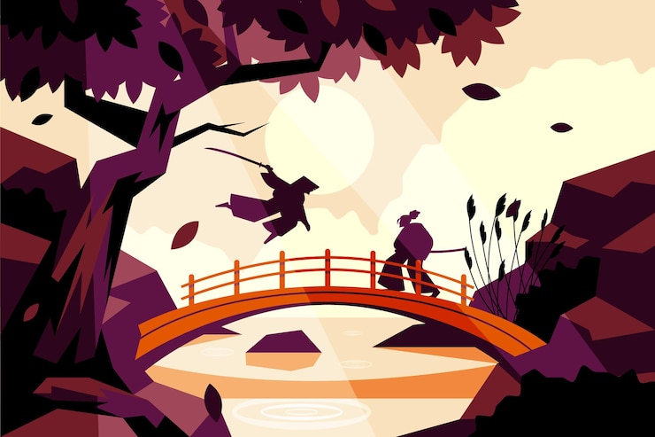 無料Vector フラット侍イラスト背景