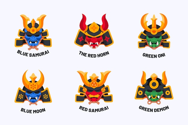 Flat samurai logo collection