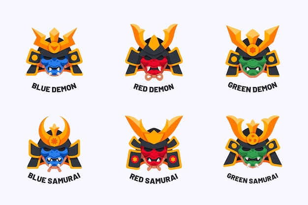 Flat samurai logo collection