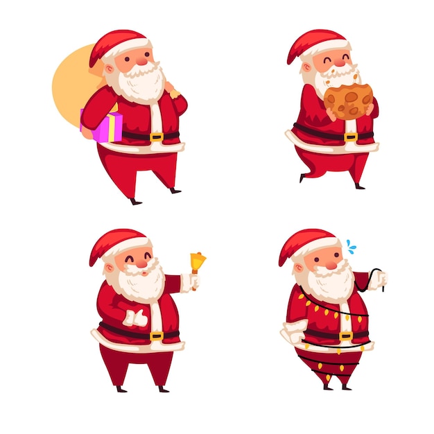 Free vector flat santa claus character collection