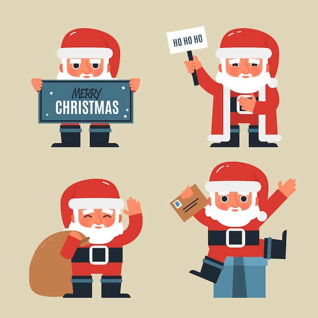 Free vector flat santa claus character pack