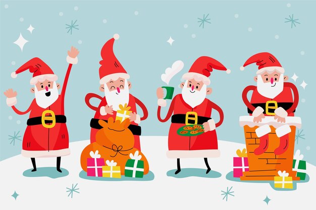 Vettore gratuito collezione di personaggi di babbo natale piatto