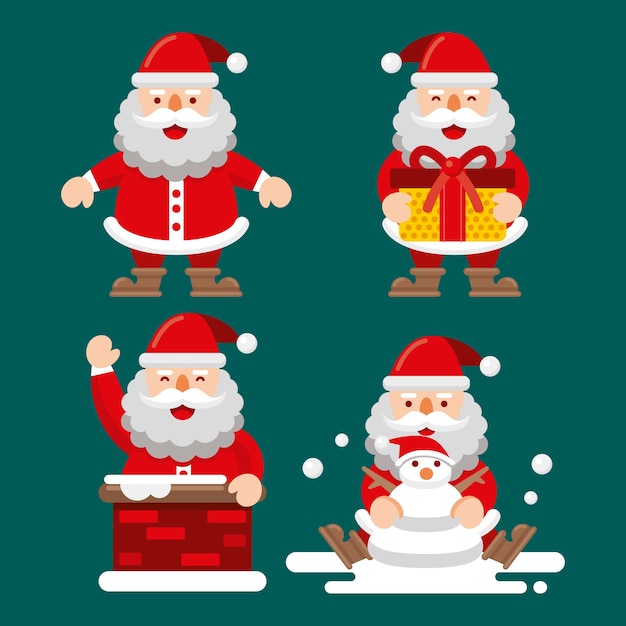 Flat santa claus characters collection