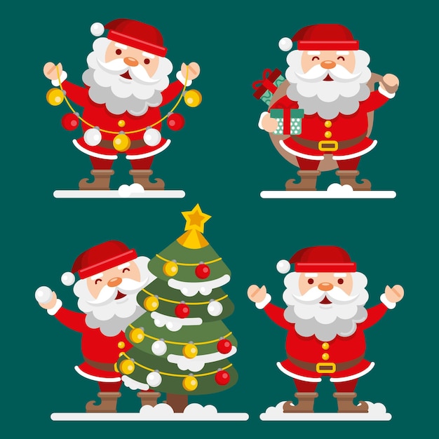 Free vector flat santa claus characters collection