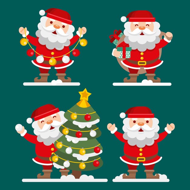 Flat santa claus characters collection