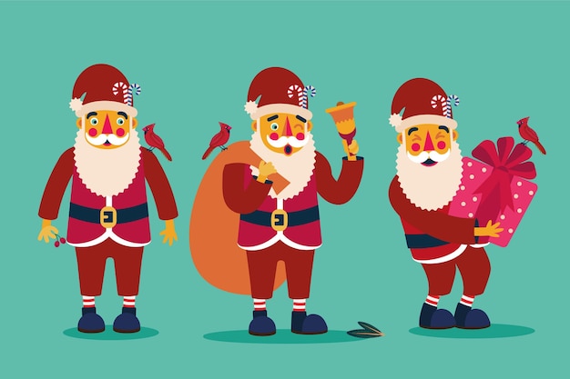 Vettore gratuito collezione di personaggi di babbo natale piatto