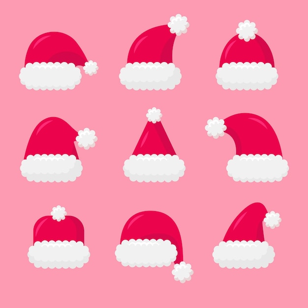 Free vector flat santa's hat collection