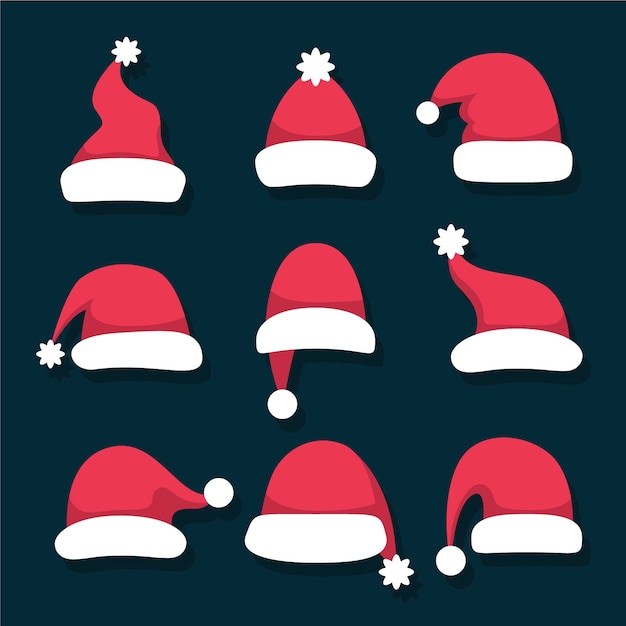 Free vector flat santa's hat collection