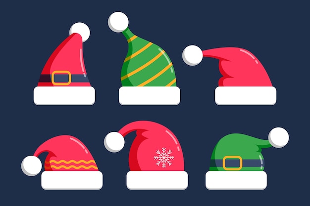Free vector flat santa's hat collection