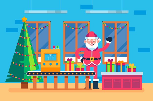 Flat santa's workshop illustration