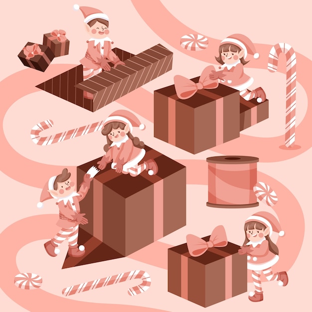 Free vector flat santa workshop illustration