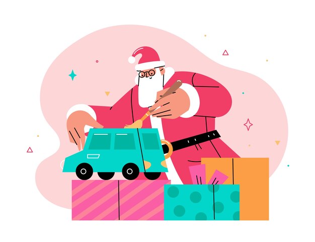 Flat santa workshop illustration