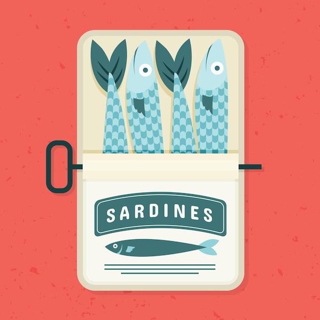 Vettore gratuito illustrazione di pesce sardine piatto