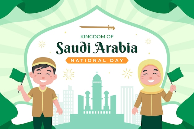 Vettore gratuito fondo piatto della giornata nazionale saudita