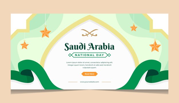 Flat saudi national day horizontal banner template