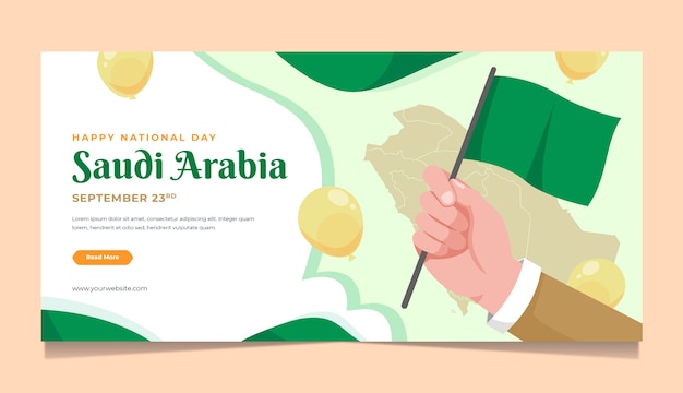 Modello di banner orizzontale piatto giorno nazionale saudita