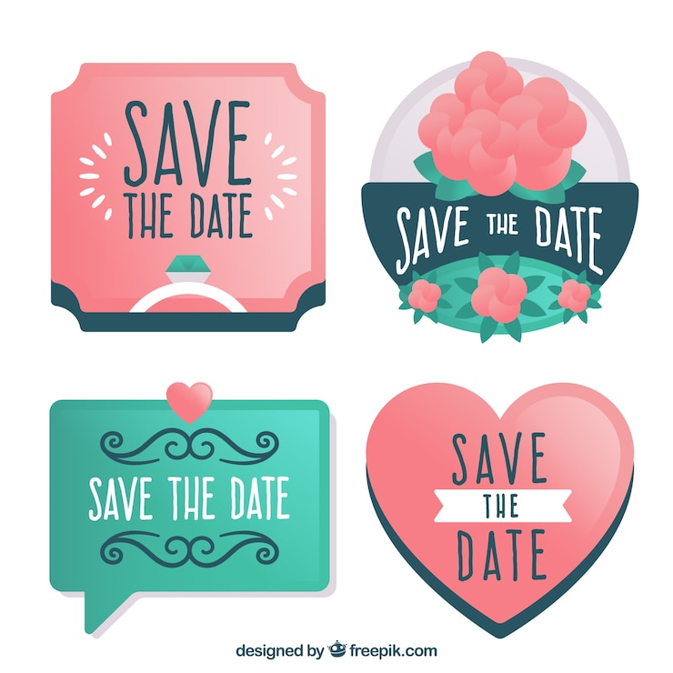 Free Vector flat save the date label/badge collection
