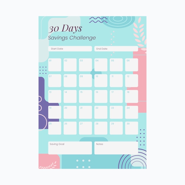 Free vector flat savings challenge template