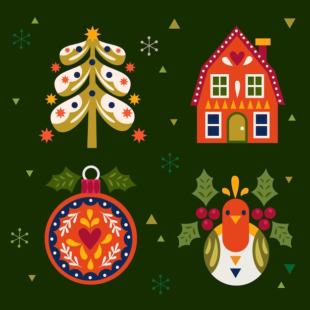 Vettore gratuito collezione di elementi natalizi scandinavi piatti