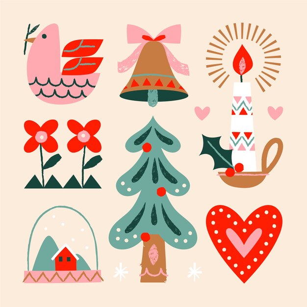 Flat scandinavian christmas elements collection