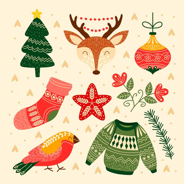 Free vector flat scandinavian christmas elements collection