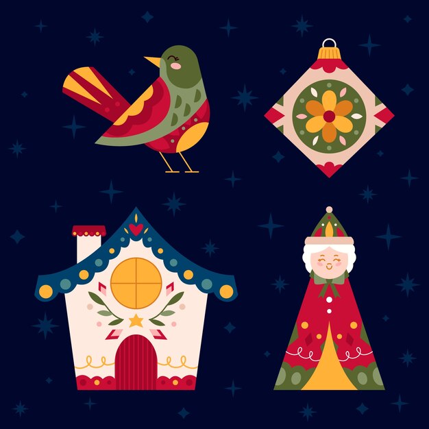 Flat scandinavian christmas elements collection