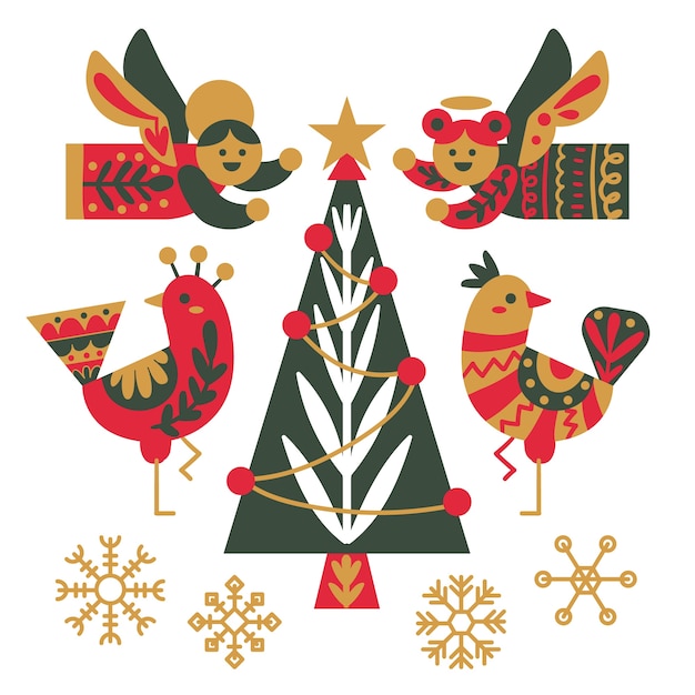 Free vector flat scandinavian christmas elements collection