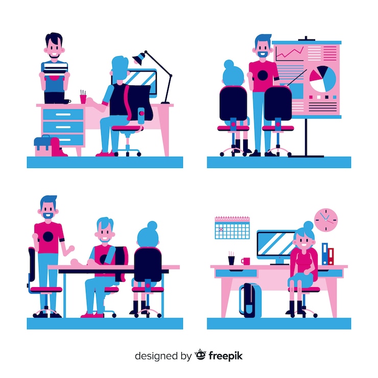 Free Vector flat scenes at the office collection