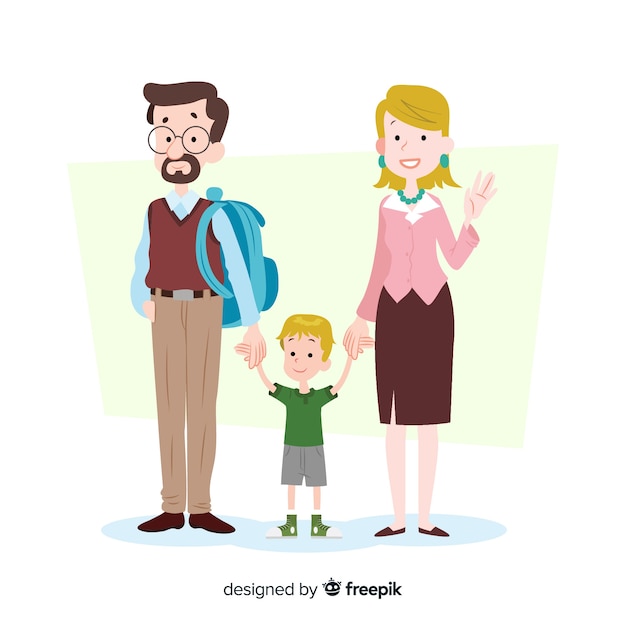 Free vector flat school children with parents