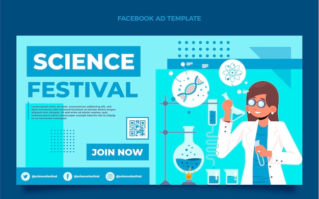 Vettore gratuito post del festival della scienza piatto