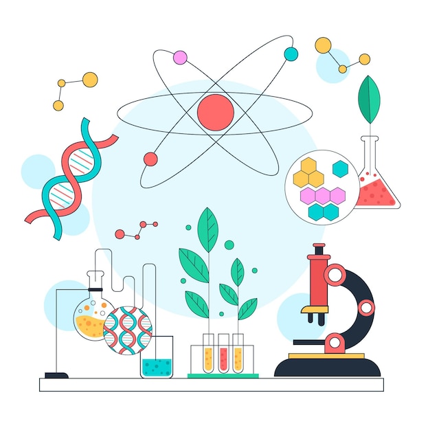 Vettore gratuito piatto scienza illustrazione concetto di biotecnologia