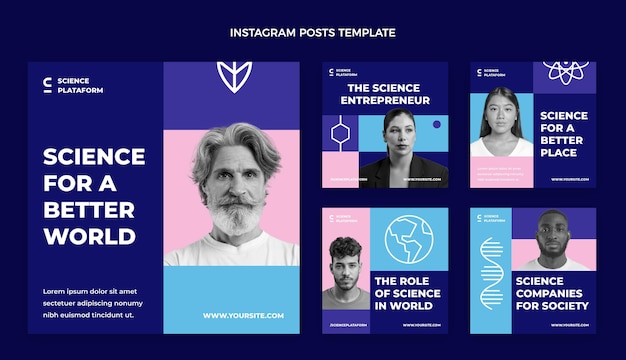 Vettore gratuito modello di post instagram scienza piatta