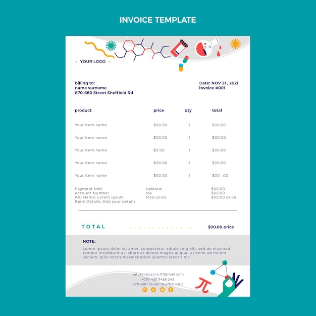 Free vector flat science invoice