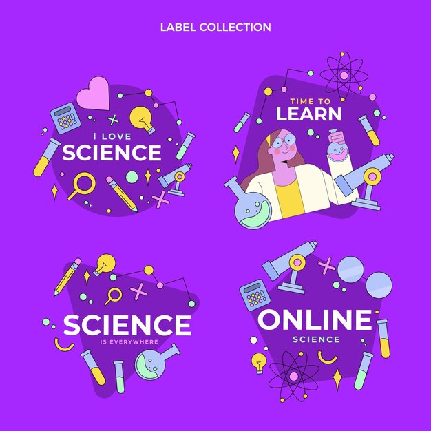 Flat science labels collection