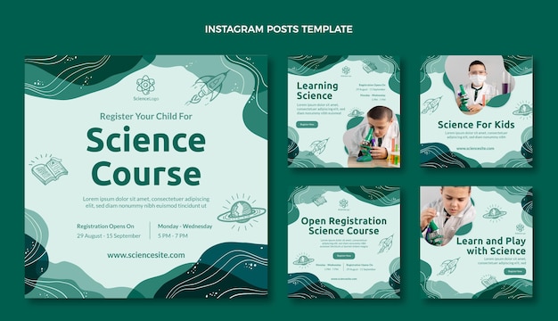 Free vector flat science social media posts