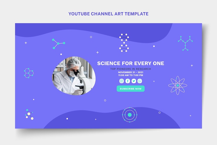 Бесплатный Вектор плоский научный шаблон канала youtube