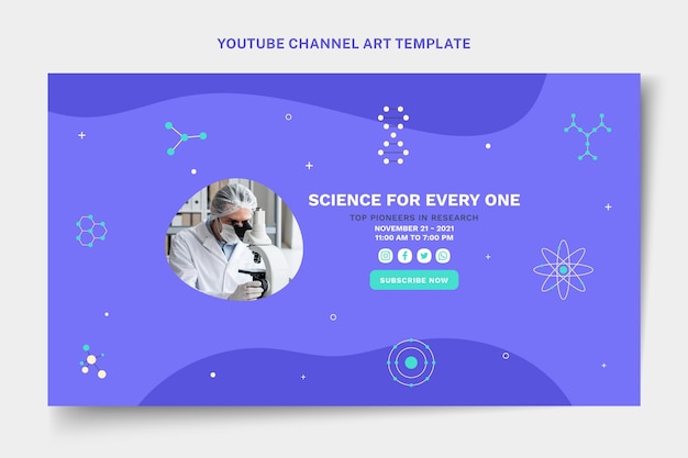 Flat science youtube channel art template
