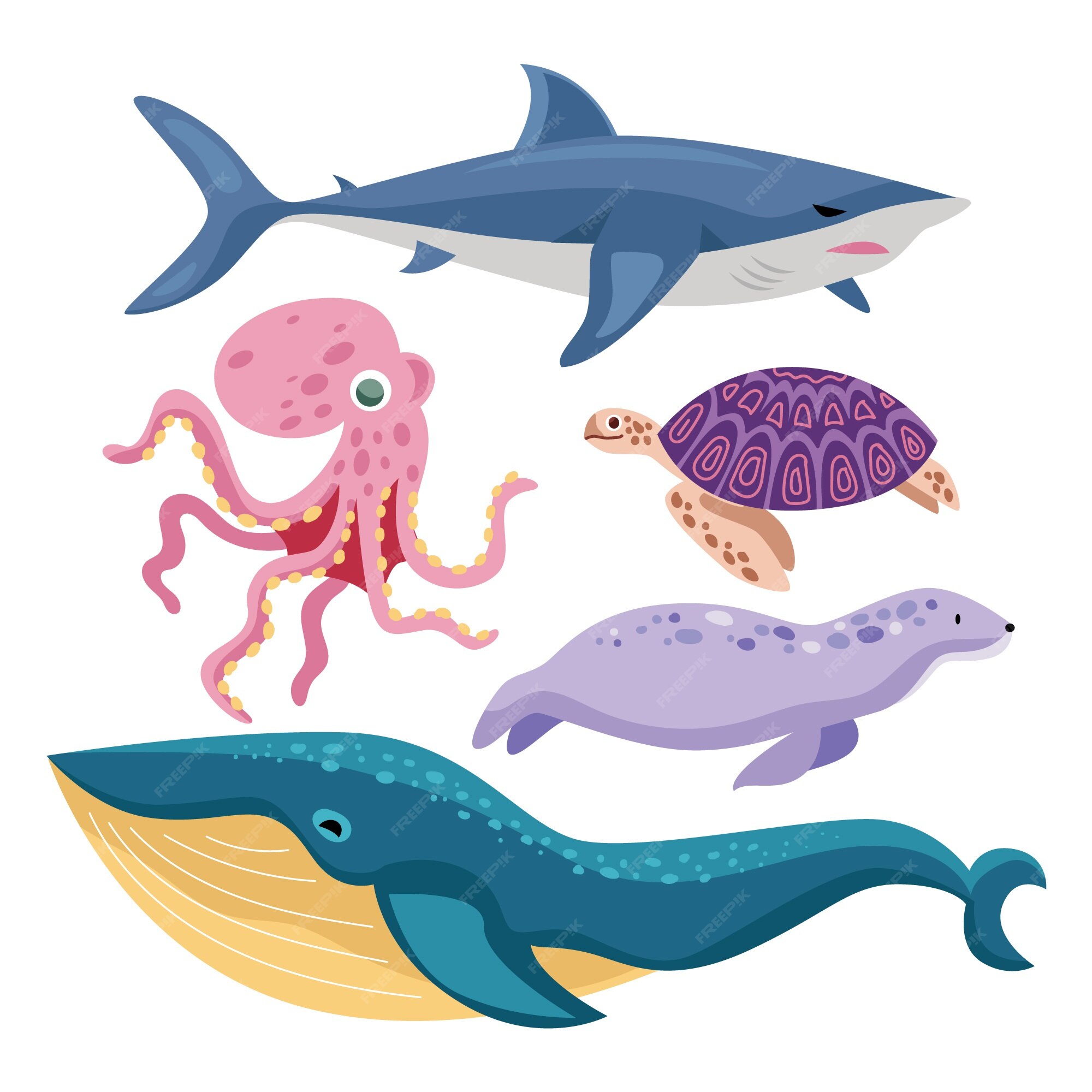 Free Vector | Flat sea animals collection