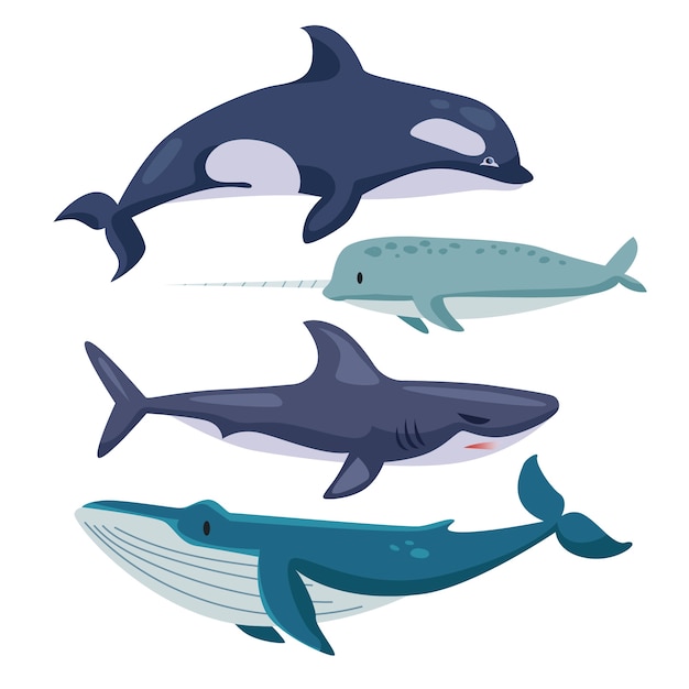 Free vector flat sea animals collection