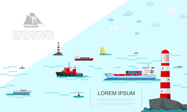 Flat sea transport colorful template