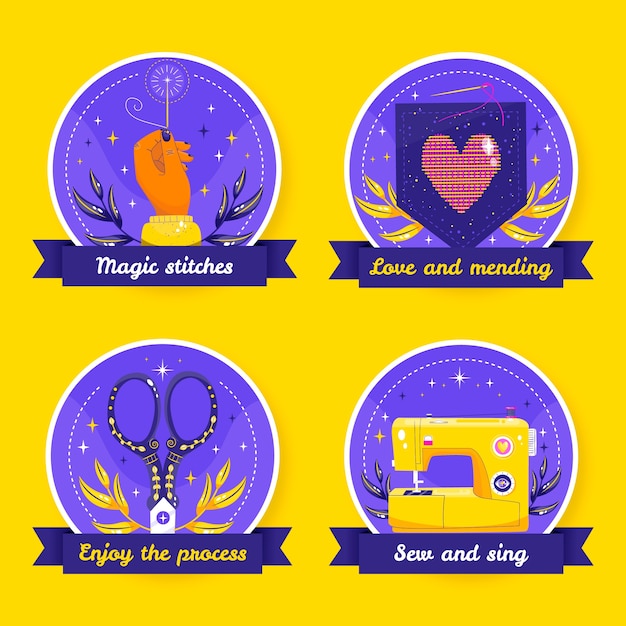 Free vector flat seamstress badges collection