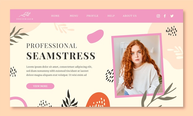 Free vector flat seamstress landing page template