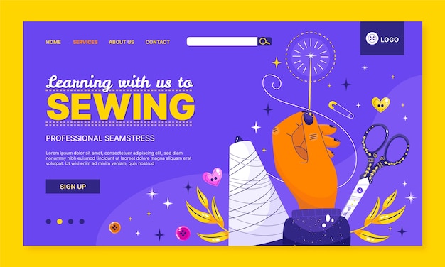 Flat seamstress landing page template