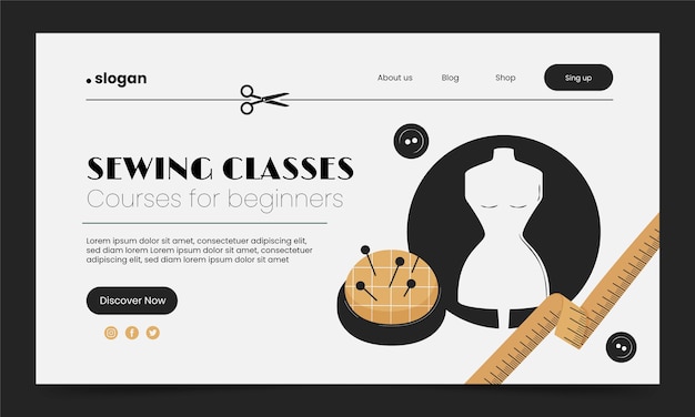 Free vector flat seamstress landing page template