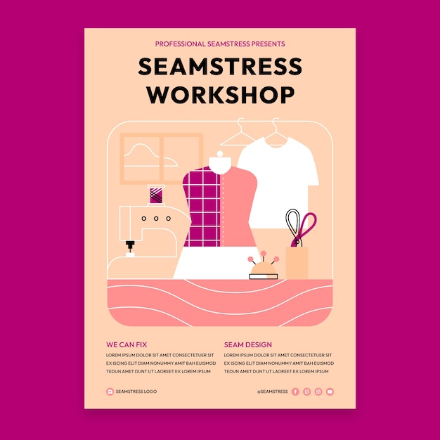 Flat seamstress poster template