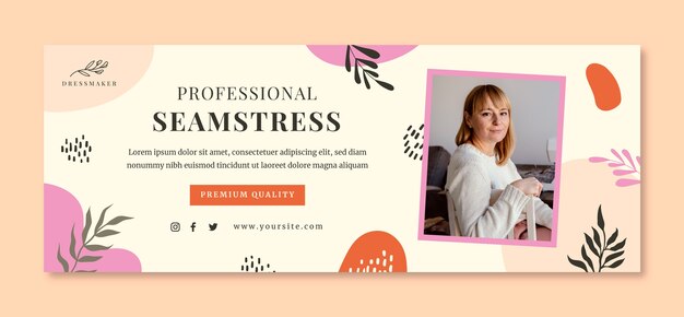 Flat seamstress social media cover template